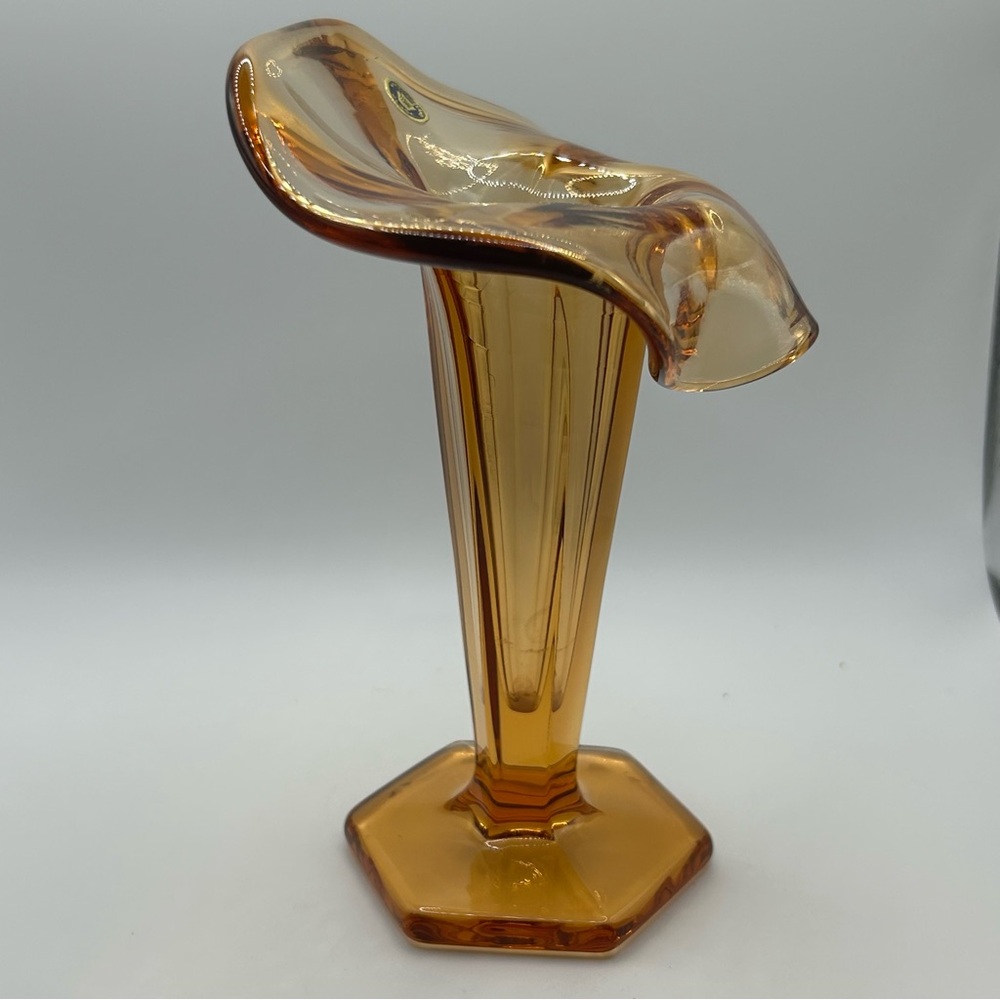 VTG Westmoreland Amber Glass Jack in the Pulpit Bud Vase 6-Sided 'Hexagon' Base - Picture 6 of 9